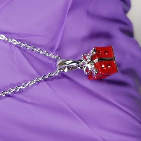 Swarovski Crystal Red Gift Box Pendant Necklace - Chic Women Holiday Jewelry - Picture 3 of 8